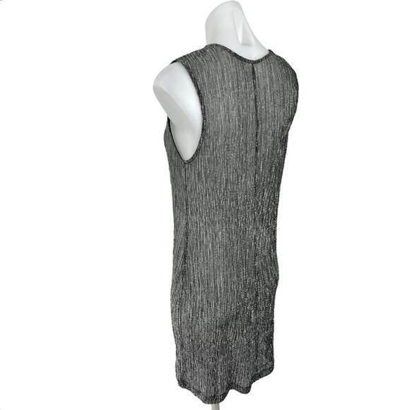 BCBGeneration Silver Metallic Semi Sheer Plisse Sleeveless Mini Shift Dress S - Picture 2 of 5